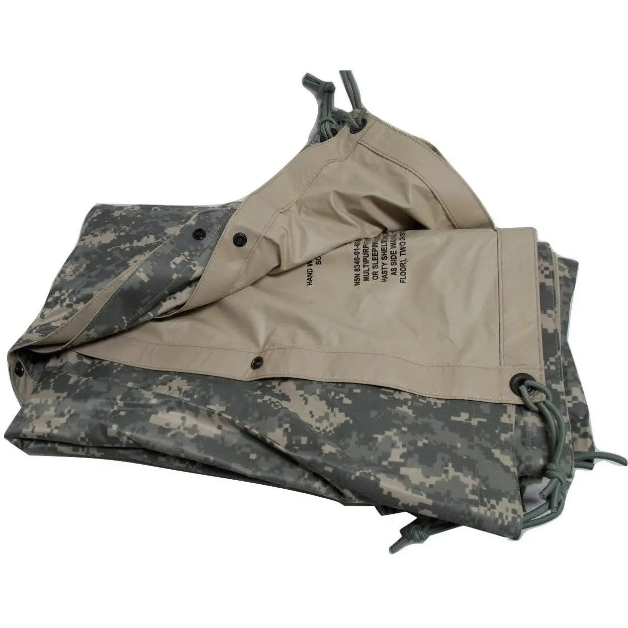 US Army Reversible Desert Sand Tarp - 100% Ripstop Nylon, 90x80 Inches, ACU & Desert Sand, Metal Reinforced Grommets, 8 Tie-Downs, Made in USA