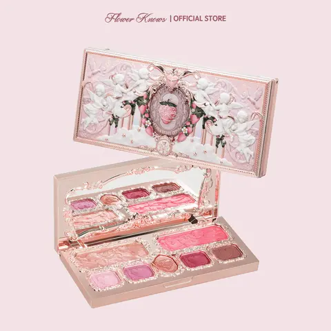 Flower Knows Strawberry Cupid Collection All-In-1 Makeup Palette, Matte, Shimmer, Silky High-Pigment Long-Lasting Powder, Honey Brightening Blush, Glitter Palette, All Over Glimmer, Radiant Soft Glam Makeup Products, #sohochic, Ideal for Christmas gift, B