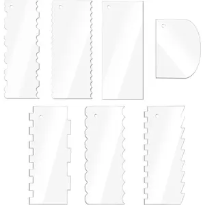 7-piece set of transparent acrylic cake scraper, cake frosting smoothing tool, used for decorating mousse cream cakes