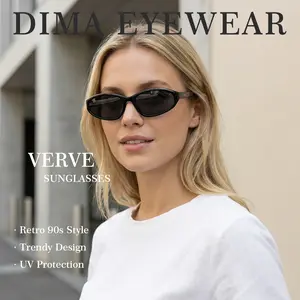 DIMA  Eyewear Verve Retro 90s Oval Sunglasses -  Y2K Inspired Slim Elliptical Frame, Premium Acetate Construction,UV Protection, Lightweight Ergonomic Unisex Fashion Eyewear for Driving, Travel & Street Style