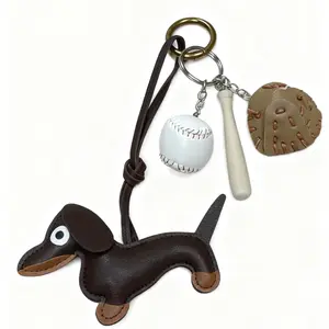 Dachshund Baseball Outfit Keychain with Dog Design and Baseball Accessories