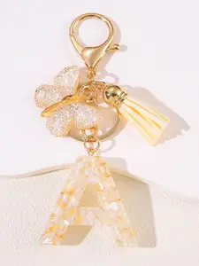 1PC/Fashion Alphabet Design Resin Keychain Cute Tassel Decor Keychain for Women Men Trendy All-match & Exquisite Charm Bag Car for Birthday Gift Keychain Jewelry