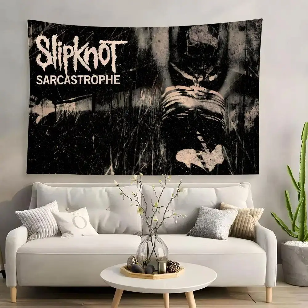 Large Slipknot Nu Metal Band Print Wall Tapestry - Heavy Metal Aesthetic Backdrop, Mask-Style Fabric Banner, Lightweight Hanging Room Art Cloth, Bedroom Decor, Love-Focused Family Gift for Church & Thanksgiving Buddhist Friends