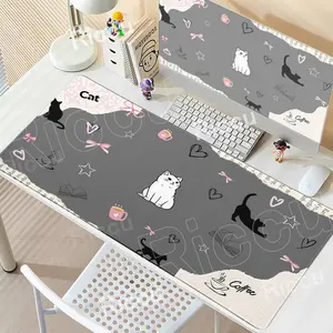 Cat Cute Mouse Pad XXL Computer Desk Mat Large Lock Edge Creative Rubber Keyboard Mat Office Simple Desk Mat Cartoon Animal Tablepad
