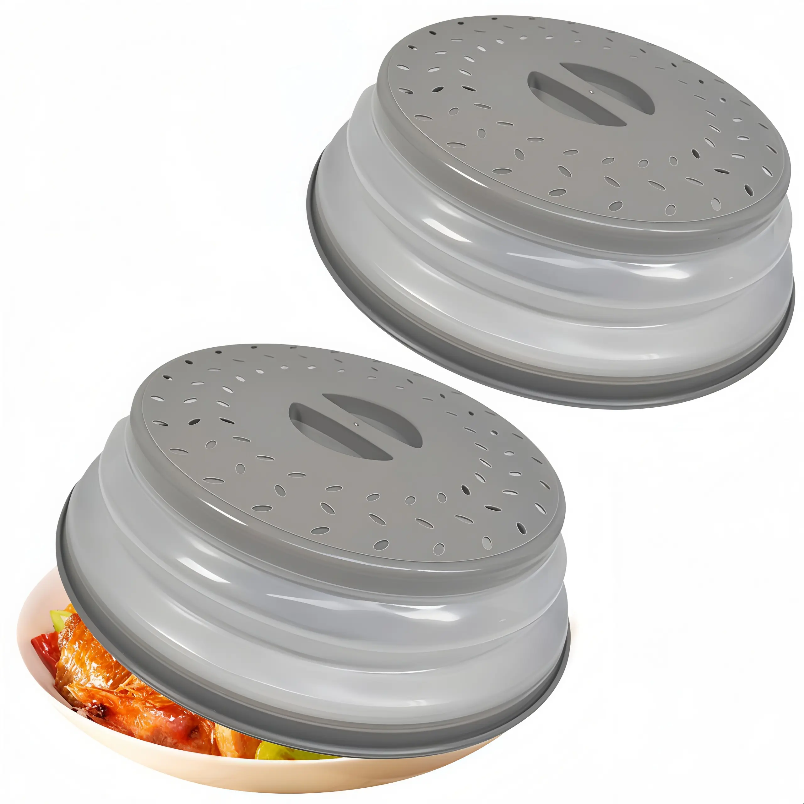 LMMAKE 1PC/2PCS Upgraded 10.5in Collapsible Vented Microwave Lid, Foldable Splatter Guard, Multi-Functional Kitchen Cover for Heating & Produce Washing
