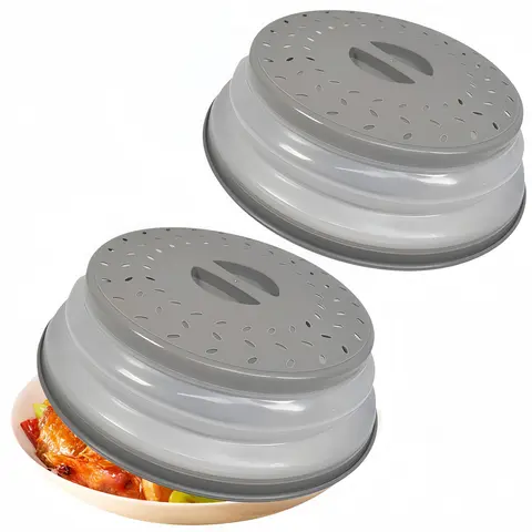 LMMAKE 1PC/2PCS Upgraded 10.5in Collapsible Vented Microwave Lid, Foldable Splatter Guard, Multi-Functional Kitchen Cover for Heating & Produce Washing
