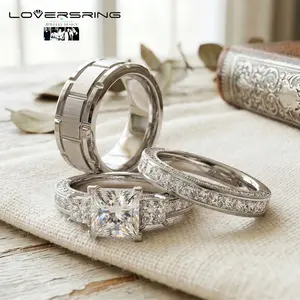 Wedding Ring Sets His And Hers Promise Ring Wedding Ring Sets His And Hers Couples Women 925 Sterling Silver Square Cut Moissanite Man titanium steel Wedding Band
