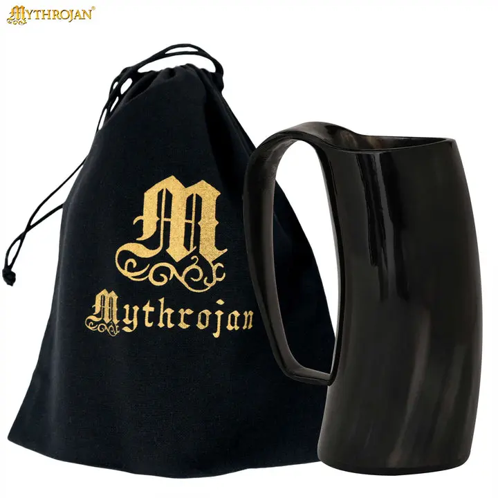 Mythrojan Viking Mug, Medieval Tumbler with Handle, Buckle and Leather Strap - Pearl