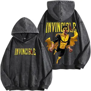 Vintage Comic War Graphic Hoodie Washed Oversized Fit Heavyweight Streetwear Superhero Inspired Fan Sweatshirt