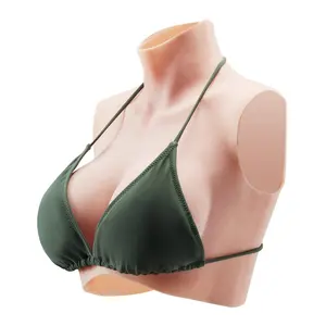 VEVOR Silicone Bodysuit, D-Cup Silicone Breastplate for Crossdressers, Realistic Silk Cotton-Filled Fake Boobs Breast Forms for Transgender Cosplay Drag Queen, Nude
