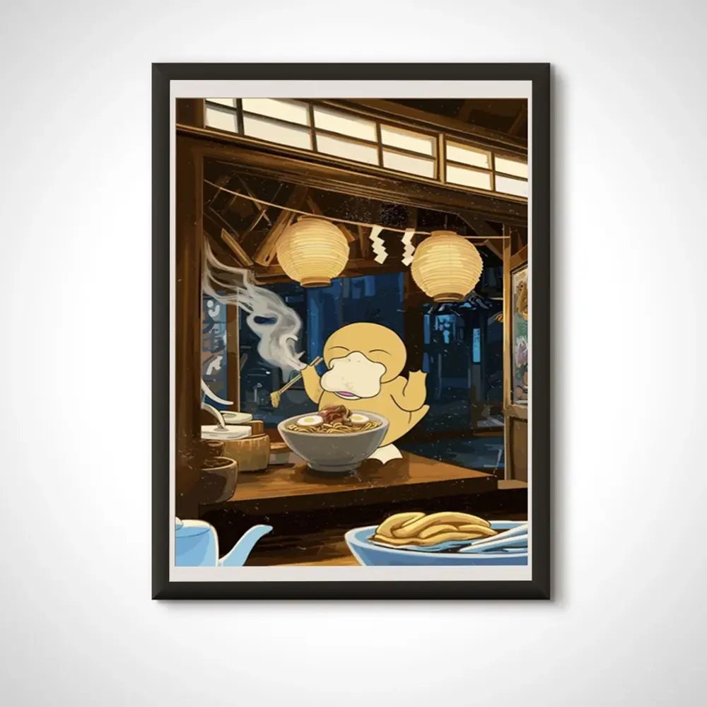 Psyduck Ramen Poster - Japanese Pokémon Wall Art | Cute Anime & Noodle Decor Unframe Poster/Canvas 1.5 in Frame