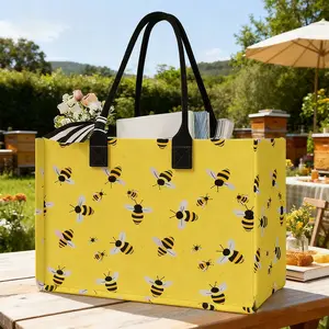 Bee Print Large Capacity Storage Bag, Durable Handles, Space-Saving Multi-Purpose Organizer for School Travel Shopping