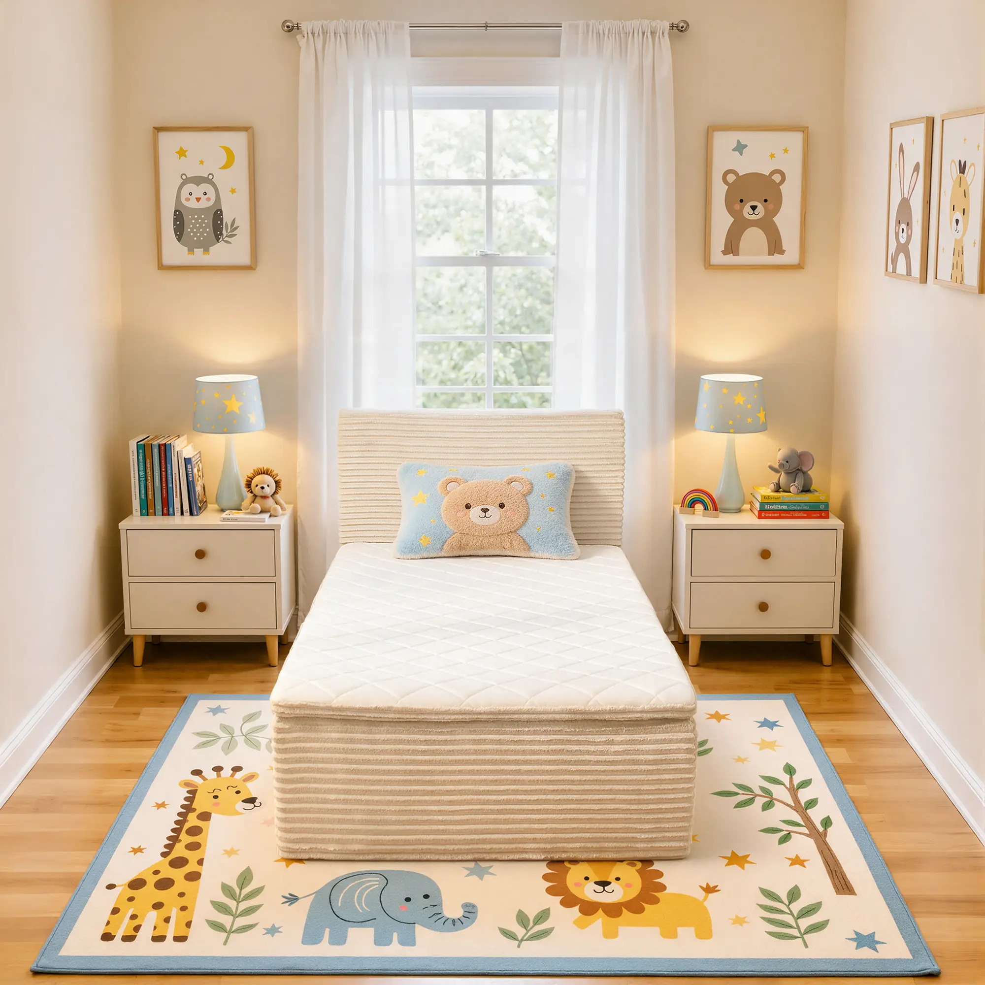 ALLWEX Twin Size Bed with Mattress Included, 39" Upholstered Cloud Platform Bed Frame, 16" High No Box Spring Needed Design, 5.9" Soft Padded Headboard, 6-Layer Hybrid Mattress with Pocket Springs & Foam Support,【CertiPUR-US Certified】