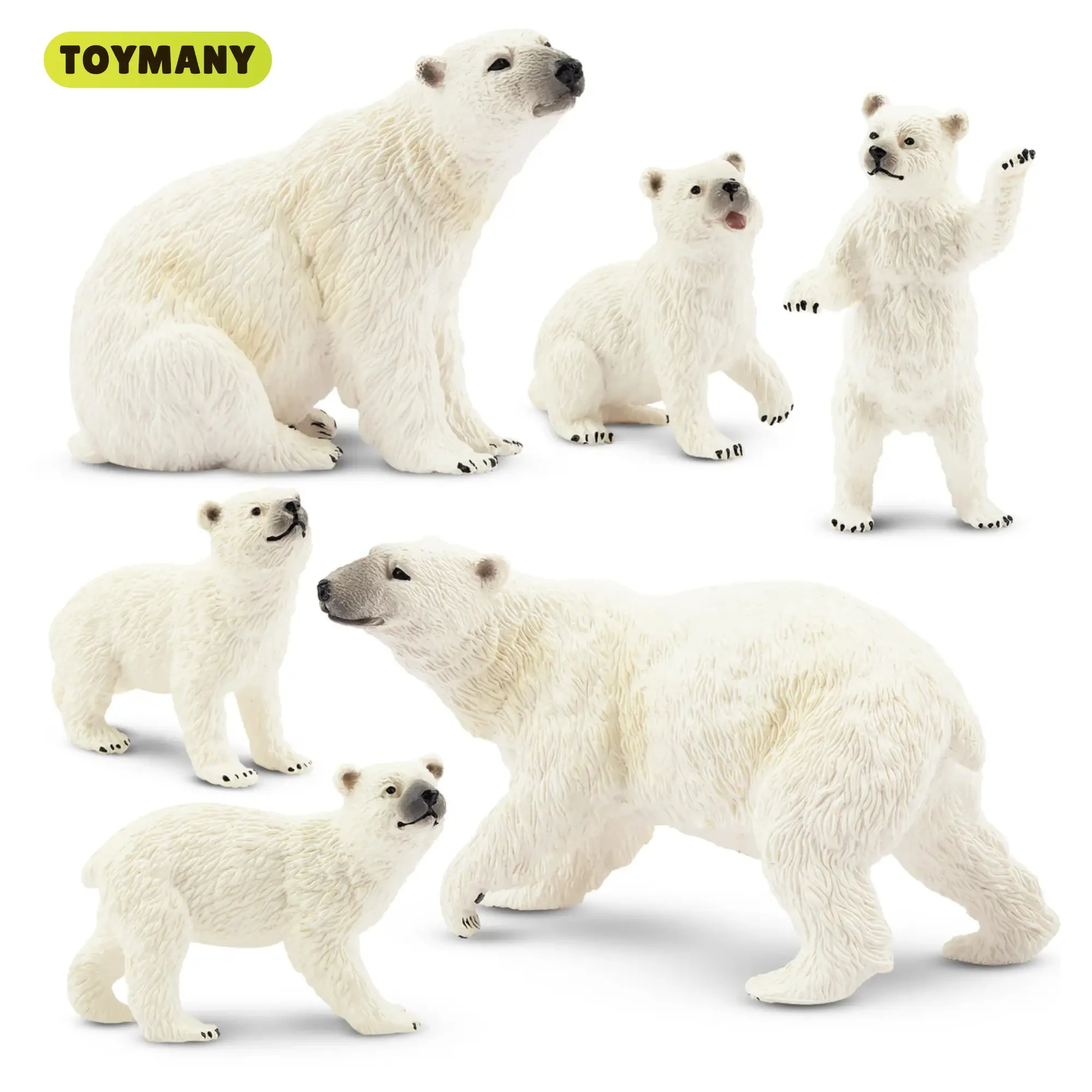 TOYMANY 6PCS Mini Polar Bear Figurines (2-4 in), Realistic Look Arctic Animal Toys with Cubs, Small Plastic Models for Caketoppers, Educational Gifts & Decorations Supplies, Mini Figurines Animals, Realistic Animals