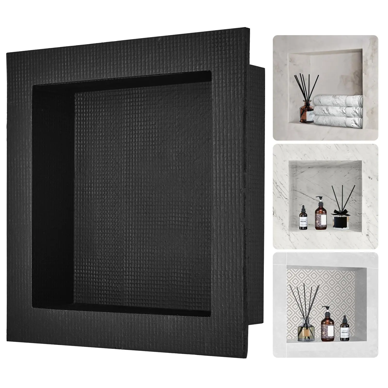 VEVOR Shower Niche Ready for Tile 16" x 16",  , Single Shelf Organizer, Square Corners Wall-inserted Niche Recessed, Sealed Protection Modern Soap Storage Niche for Shower Bathroom, Black#BacktoSchool