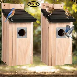 Outdoor garden cedar birdhouse, wooden structure with a metal protective cover, secure locking mechanism, grooves for baby birds, and ventilation holes It is suitable for bluebirds, sparrows, and swallows. Garden tools