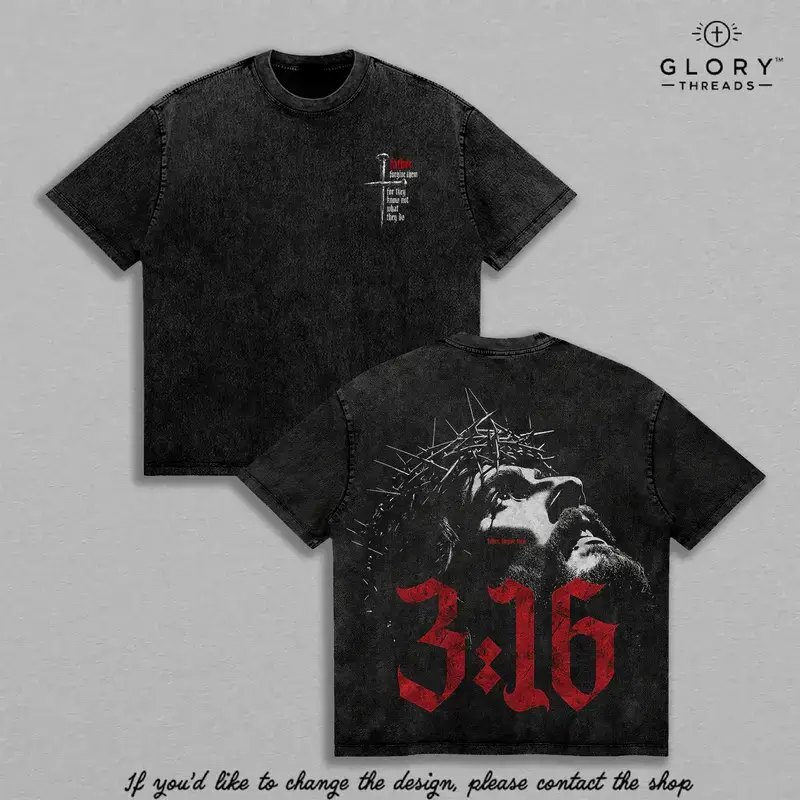 Jesus Crown of Thorns John 3:16 Vintage Washed T-Shirt, Father Forgive Them Christian Graphic Tee, Faith Streetwear Gift