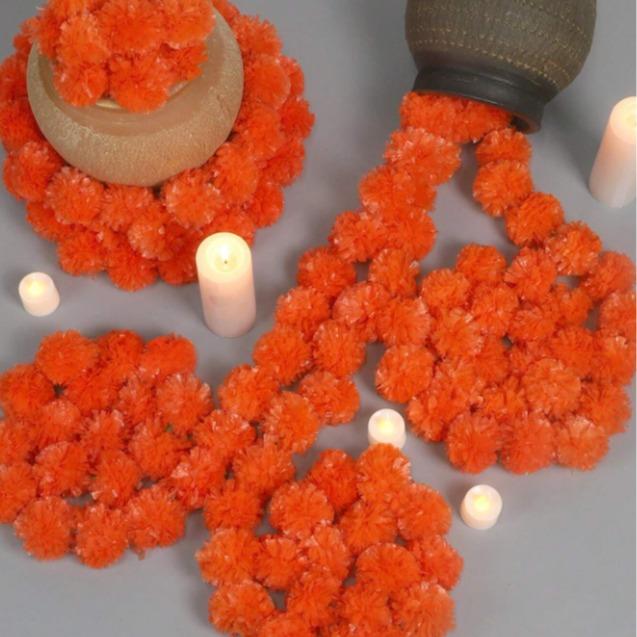 1pc 60 Inch Long Artificial Artificial Marigold Rattan Decoration, Suitable For Wedding, Puja, Halloween, Day Of The Dead And Other Occasions Decoration Rama Decoration