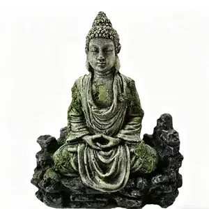 Aquarium Decorative Buddha Head Statue, Realistic Large Buddha Sculpture for Fish Tank Landscape, Reptile Terrarium Ornament