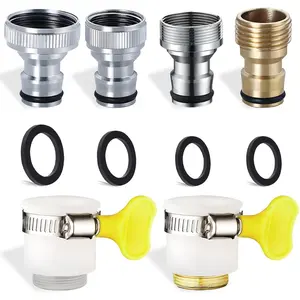 6 pcs Faucet Tap Quick Connector Kit, 4 Washing Machine Quick Connector and 2 Universal Faucet Adapter, Thread Sink Faucet Adapter Connecting Garden Hose for Dishwasher Car Wash