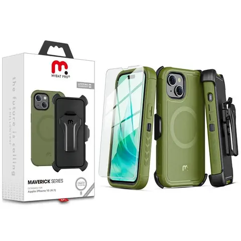 MYBAT PRO Maverick Series Durable MagSafe-Compatible Antimicrobial Smartphone Cover - Metallic Magnetic Ring, Non-Slip Grips, Handheld Device Protection, Metallic Surface/Mount Attachment, Belt Clip Holster, Anti-Drop, Shockproof, 360° Rotating Kickstand