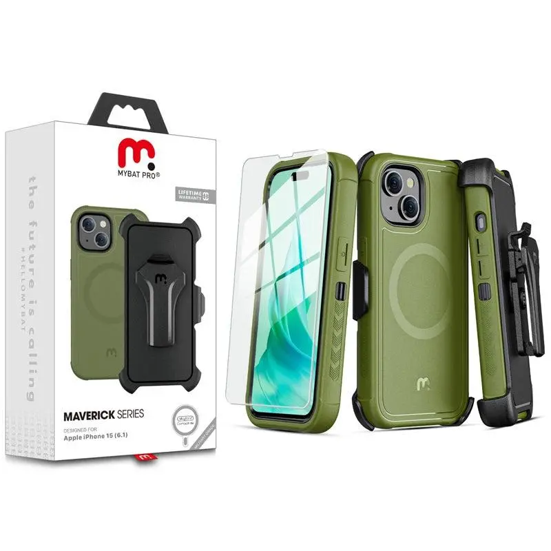 MYBAT PRO Maverick Series Durable MagSafe-Compatible Antimicrobial Smartphone Cover - Metallic Magnetic Ring, Non-Slip Grips, Handheld Device Protection, Metallic Surface/Mount Attachment, Belt Clip Holster, Anti-Drop, Shockproof, 360° Rotating Kickstand