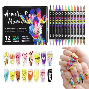 12-Pack 24 Colors Nail Art Manicure Markers Set, Double-Headed Nail Point Graffiti Dotting Pen, Quick-Drying Drawing Painting Liner for DIY Nail Art Supplies