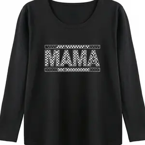 Mama Shirt Trendy Graphic Tee Women Checkerboard Print Retro Mom Life Oversized Comfy Top Mothers Day Gift