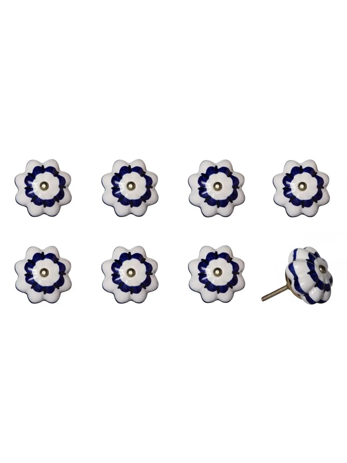 212 MAIN 1.5x1.5 in Blue & White Hand-Painted Flower Ceramic-Metal Drawer Pulls-Doorknobs (Set of 8), Traditional Home Decor with Floral Motif for Living Room Large Appliance Parts & Accessories, Versatile Use to Add Unique Charm