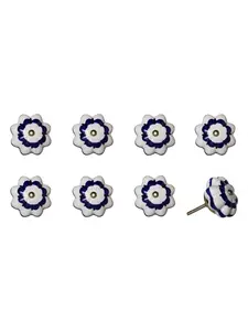 212 MAIN 1.5in Blue & White Hand-Painted Floral Motif Ceramic-Metal Drawer Pull Knobs - Set of 8, Traditional Home Decor Large Appliance Parts & Accessories