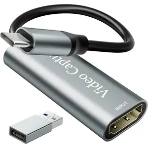 Video Capture Card, USB3.0 HDMI to USB C Capture Card, 4K 1080P 60FPS, Video Recording Card for Gaming Live Streaming, for Windows/Mac OS System with USB C Adapter to Adjust PS4, Switch, Xbox