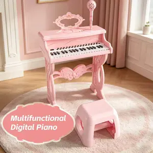 Mini Indoor Piano, Multi-Function Electronic Keyboard with Microphone, Sheet Music, and Bench, Portable Beginner Piano for Kids, Birthday Gift