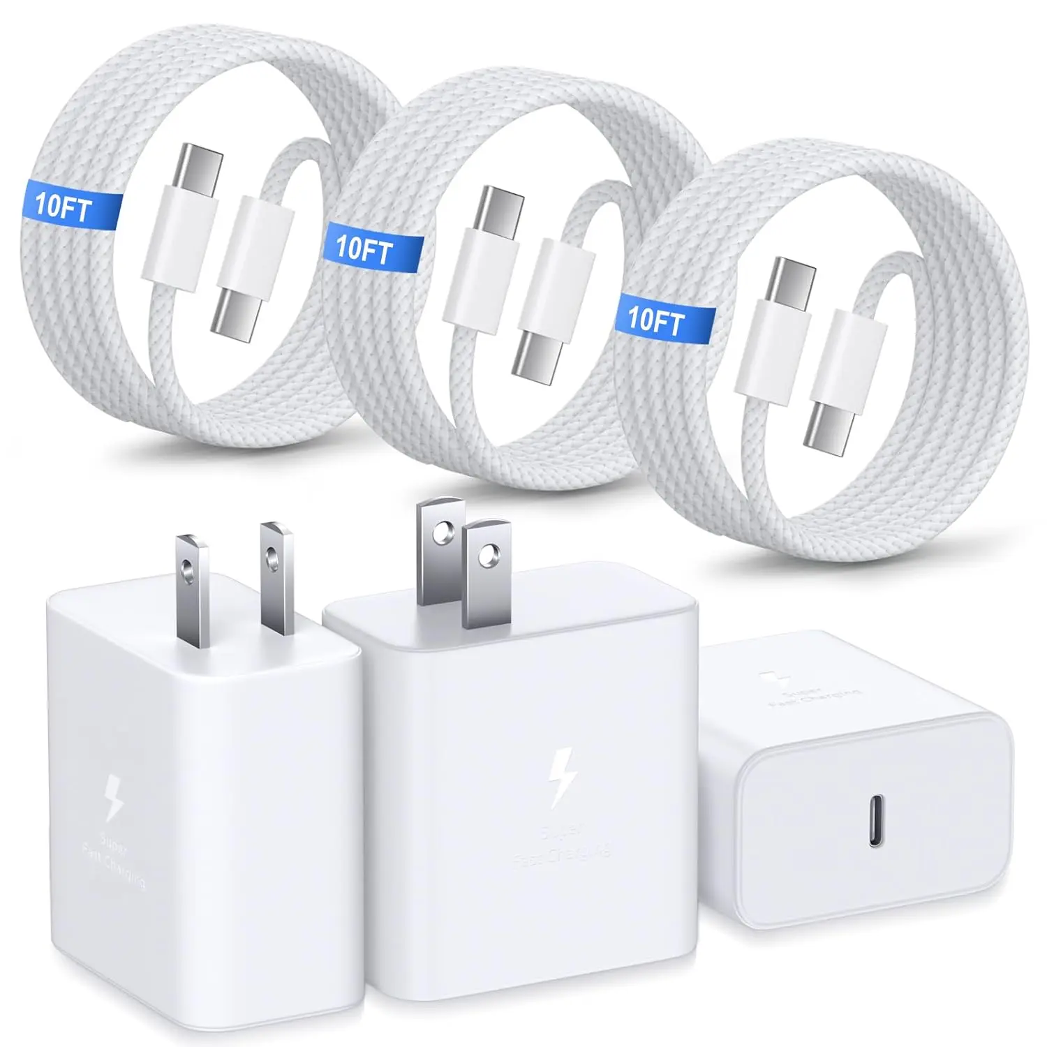 45W USB C Charger for Galaxy S26 Ultra, Super   Block with 10ft Type C  for Galaxy S26 S25 Ultra FE S24 S23 Tab S11 S10, 3Pack