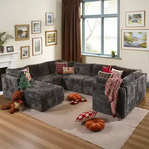 8PCS Modular Oversized Corner Sectional Sofa Couch with Ottoman, Plush Corduroy Upholstery, Modern Design,Free Conbination,Easy to Assemble
