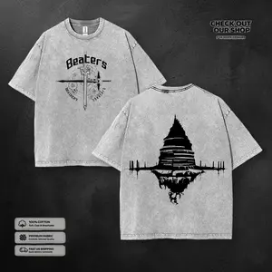 Sword Art Online SAO Kirito Washed Tee Vintage Anime Double Printed T-shirt Unisex Cotton Loose Fit Shirts for Men Woman Subtle Anime Summer Outfits - Fabric Streetwear