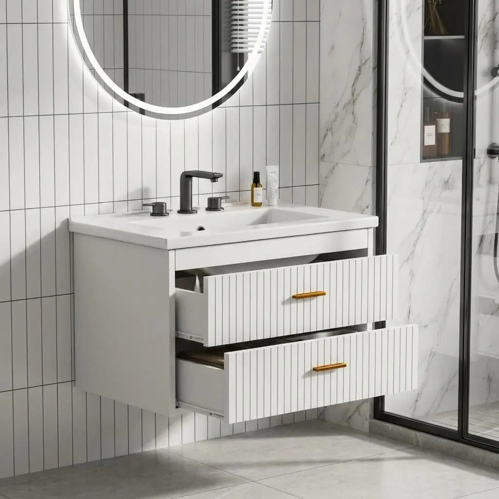 30 Inch Floating Bathroom Vanity with Sink Combo, Wall Mounted Bathroom Storage Cabinet with 2 Drawers for Bathroom