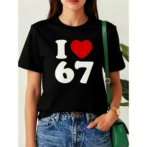 100% Cotton Top I Love 67 Year Old 67th Birthday Party Anniversary Retro 80s T-Shirt Round Neck Casual