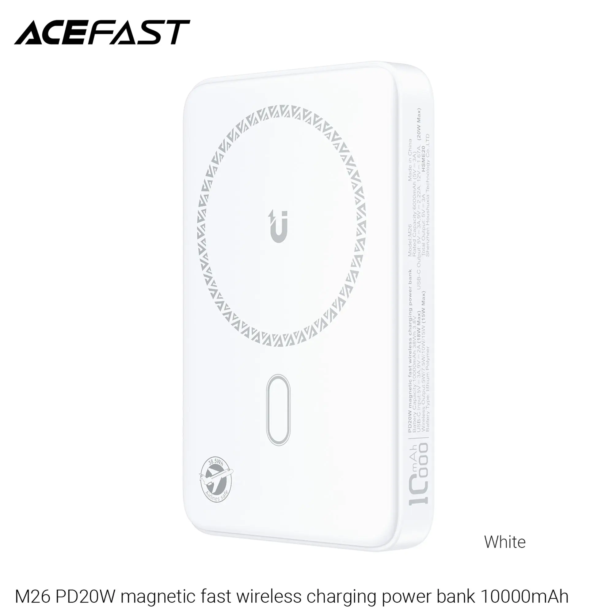 ACEFAST M26 10000mAh PD20W Magnetic Wireless Power Bank - White MagSafe