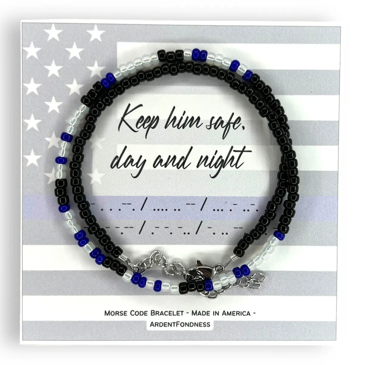 Keep Him Safe Day and Night Morse Code Wrap Bracelet for Police Law Enforcement Wife, Mom, Mother, Girlfriend, Beaded Wrap Bracelet, police wife jewelry gift for her Female Female Female