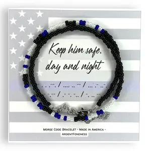 Keep Him Safe Day and Night Morse Code Wrap Bracelet for Police Law Enforcement Wife, Mom, Mother, Girlfriend, Beaded Wrap Bracelet, police wife jewelry gift for her Female Female Female