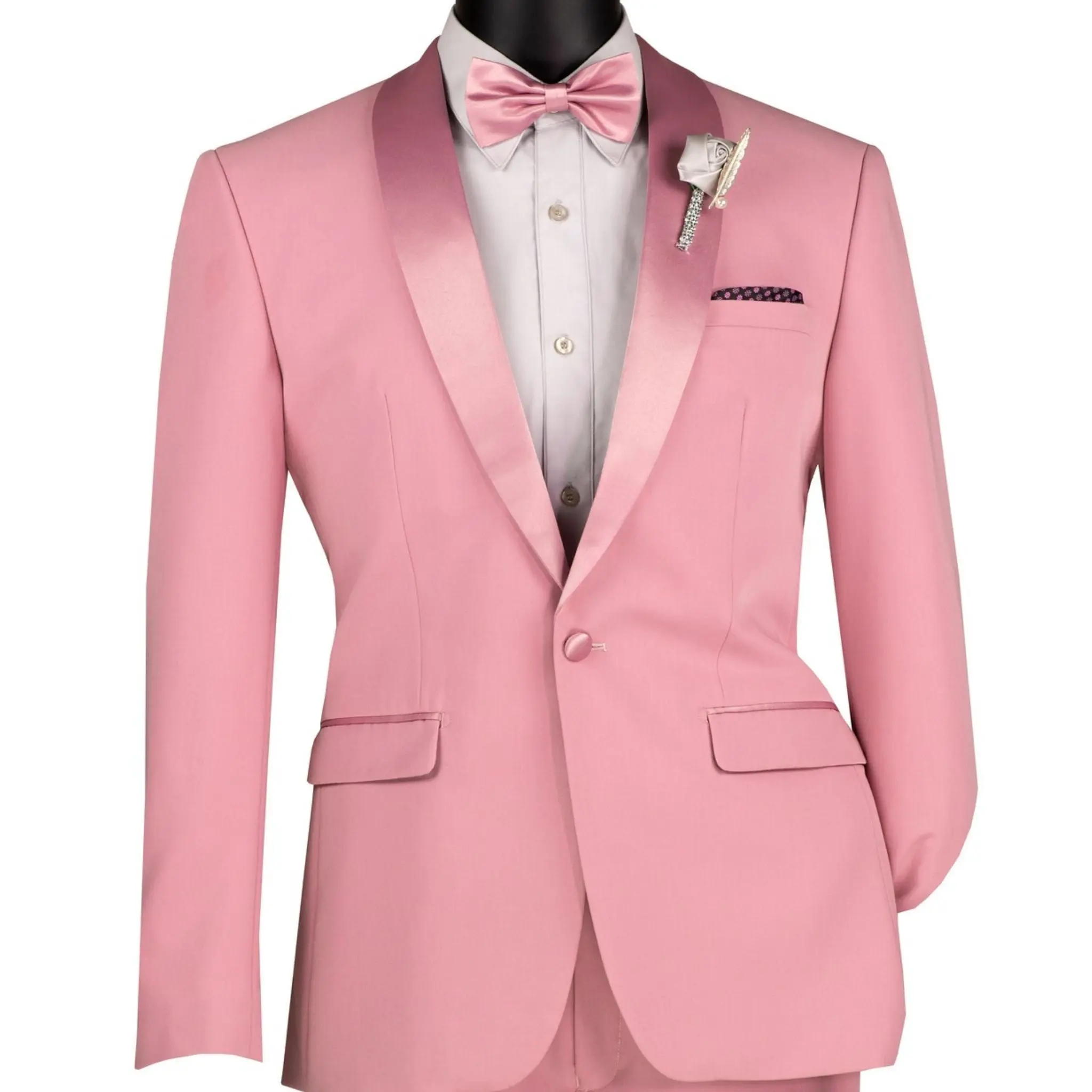 Men’s Dusty Rose Satin Lapel Tuxedo – Slim Fit 2-Piece Suit for Prom, Weddings & Formal Events