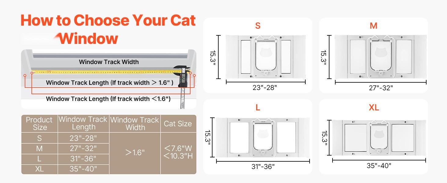 Window Cat Door with Adjustable Width 31 to 36 Inches, 4 Secure Lock Modes, Aluminum Frame and Clear Tempered Glass, Magnetic Closure, Weatherproof Quick-Fit Pet Door for Cats, White