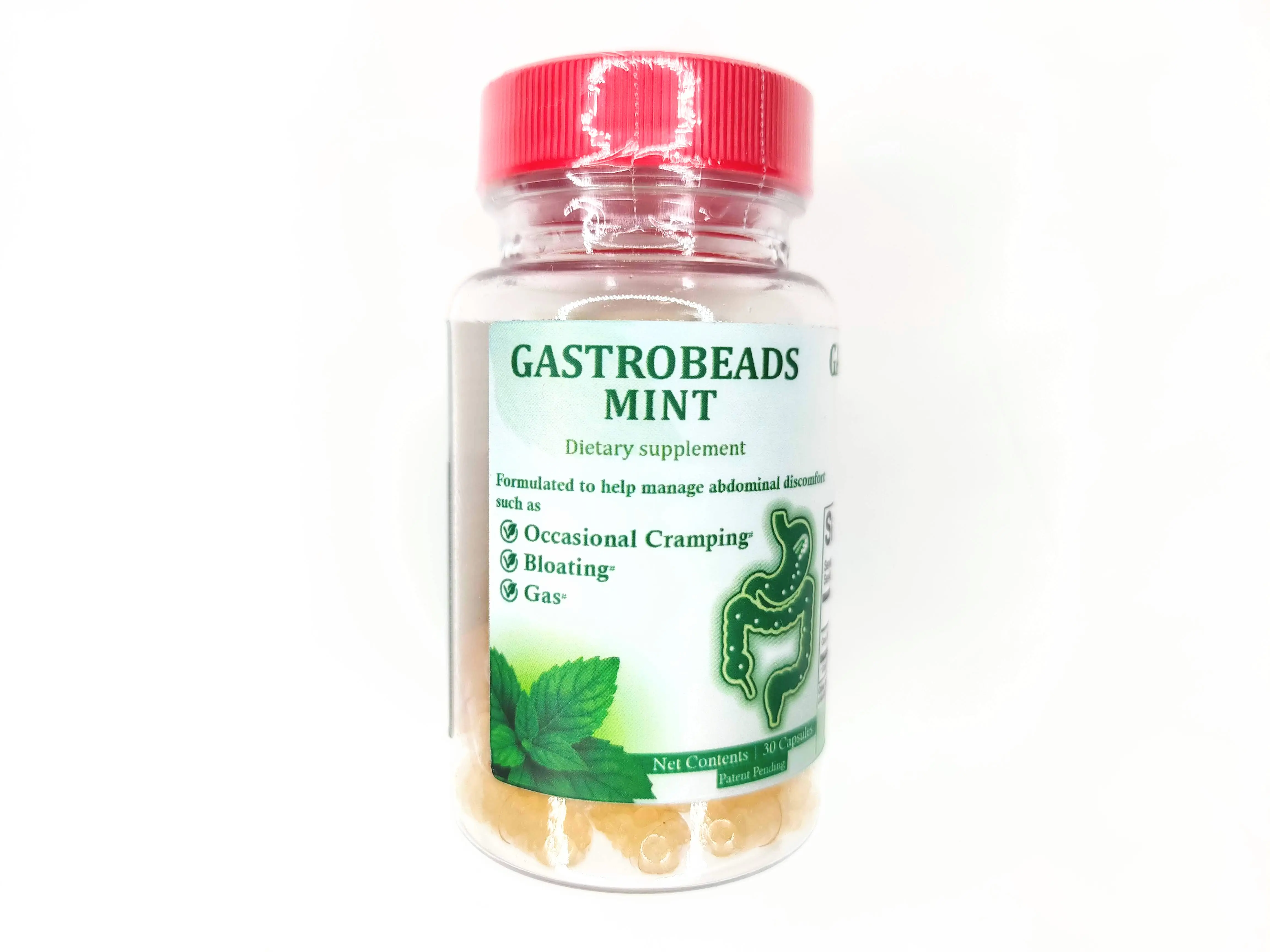 Gastrobeads Mint Digestive Support Supplement, 30 Vegecaps, Mint Oil for Bloating and Gas Relief