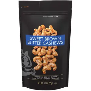 Squirrel Brand Sweet Brown Butter Cashews, 3.5 Ounces Resealable Bag, Gluten Free, Vegetarian