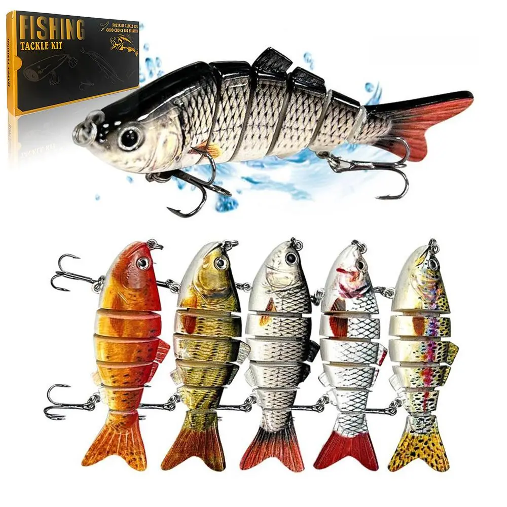 5 counts/set Fishing Lures Set, Artificial Fishing Lure, Multi Segments Jointed Hard Bait 3.9in/0.56oz, Bionic Hard Fishing Bait Suitable for Fresh Water and Saltwater, Sinking Lifelike Swimbait Outdoor Fishing Equipment, Fishing Gear, Fishing Supplies