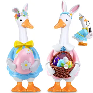 2pcs Easter Goose Figures Magnetic Key Holder with Easter Egg Cute Goose Figures Easter Decor Key Hanger Goose Statue Desk Ornaments for Easter Table Centerpiece Mantel Shelf Office Decoration, Easter St. Patrick’s Day Gift