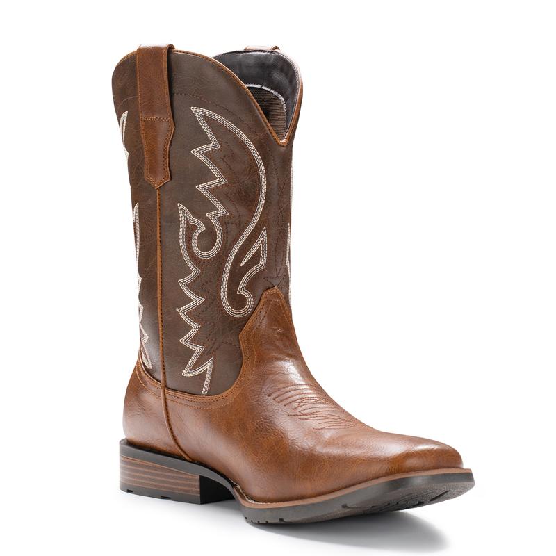 Cowboy Boots For Men with Wide Square Toe Western Retro Boot Durable Classic Fashionable Embroidered Pull On Slip Resistant Boots