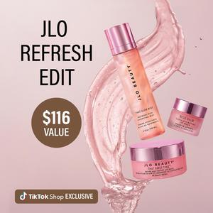 JLO BEAUTY Limited Edition Refresh Edit 3-Piece Unisex Skincare Set - Nourishing Face Mist, 60-Ct Caffeine Eye Masks, Hyaluronic Acid Waxes Lip Balm for Daily Dewy Radiance, Soft Skin, Brightening, Repair, Morning Routine, All Skin Types