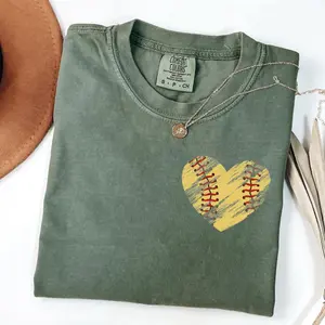 Comfort Colors Retro Heart Softball Shirt, Softball Lover Gift, Softball Season Shirt, Softball Mama Shirt, Softball Mom Gift, Game Day Tee