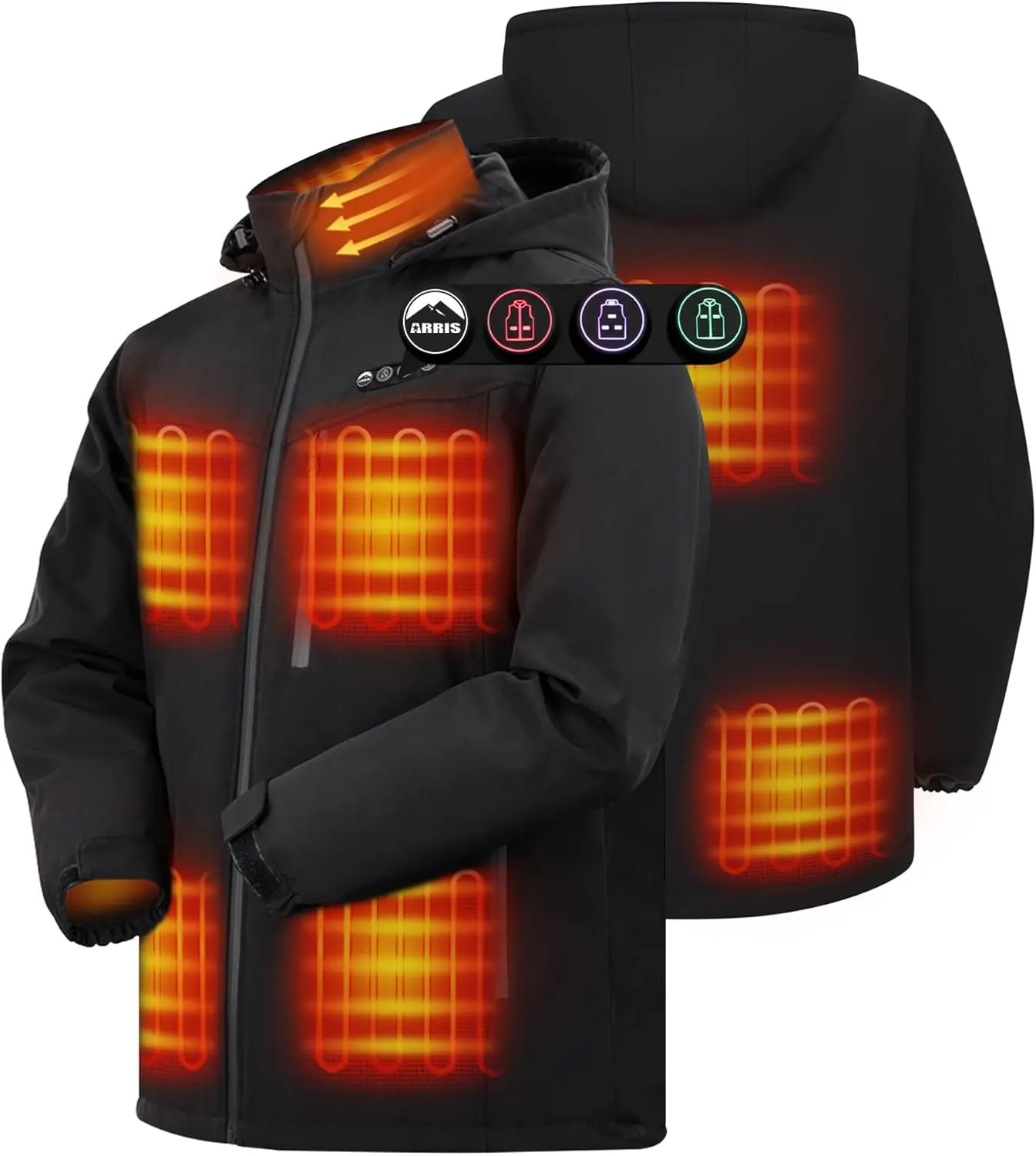 ARRIS Heated Jacket for Men with Battery, 8 Heating Zones Waterproof Winter Heated Coat